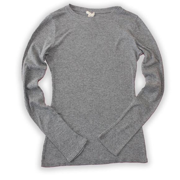 Gray Y2K Stretchy Ribbed Long sleeve top - Picture 1 of 6